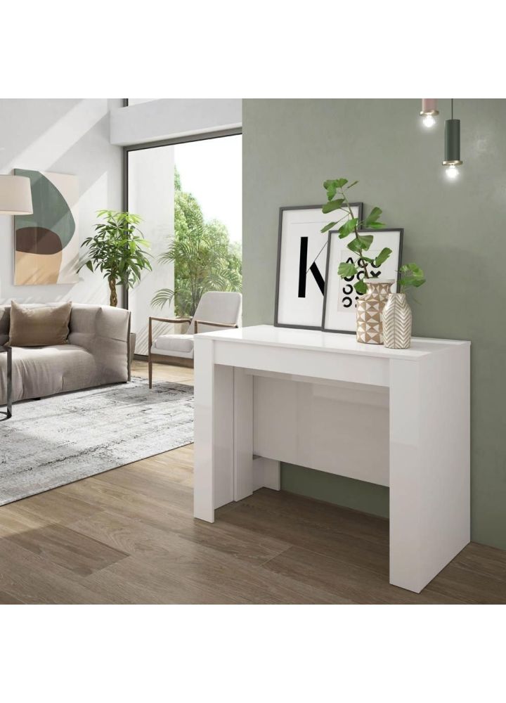 Mesa Consola Extensible Blanco Brillo