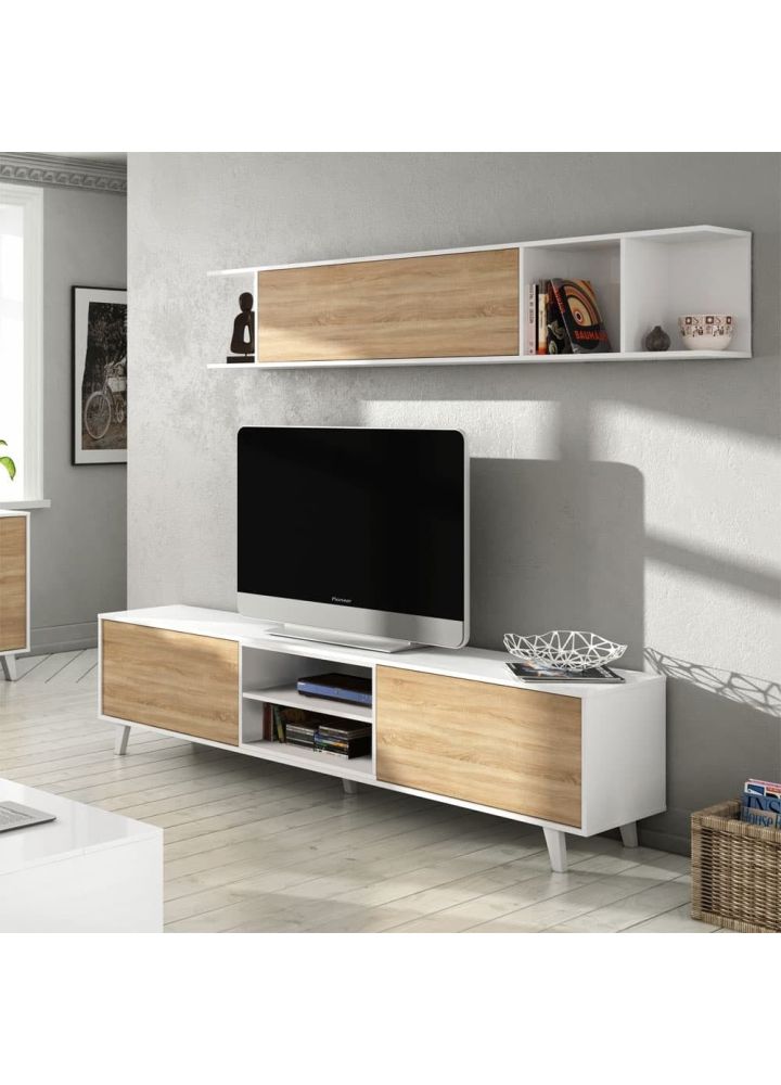 Mueble de salón Sten blanco y roble 180 x 180 x 41 cm