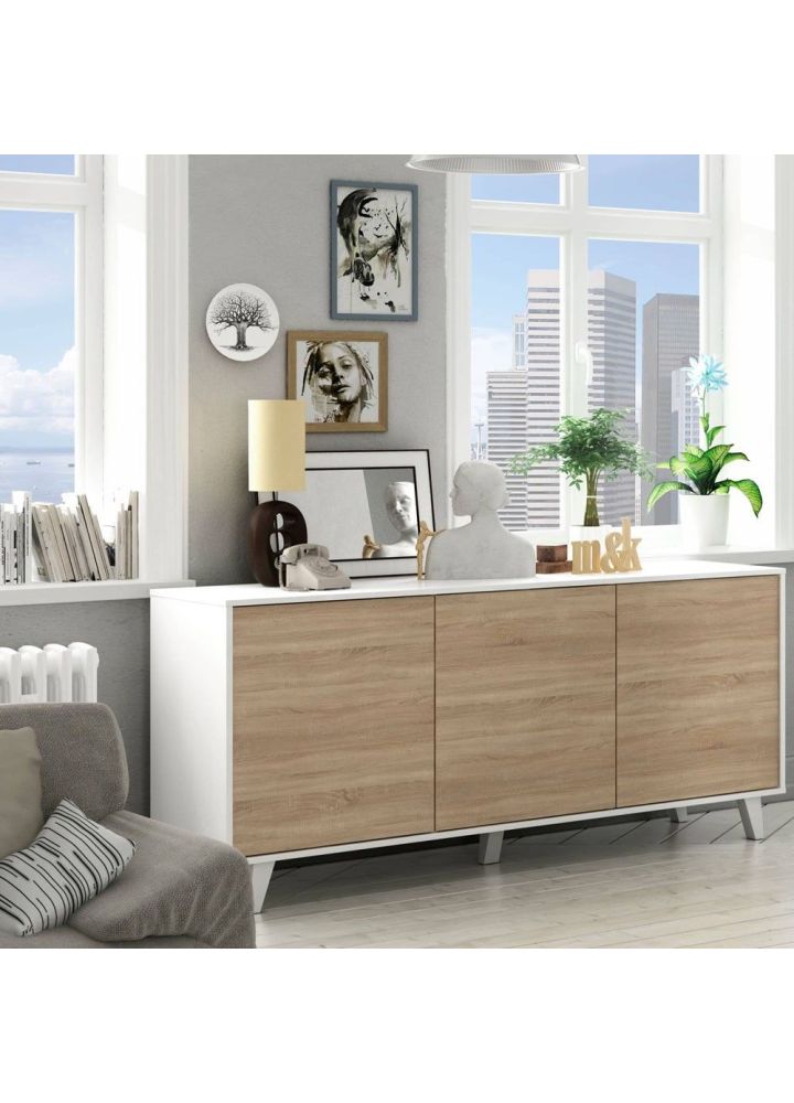 Aparador Sten roble y blanco 154 x 75 x 41 cm