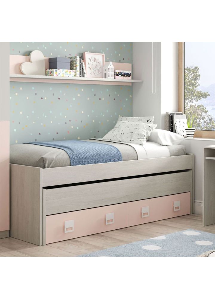 Cama nido doble Uppsala blanco y rosa 199 x 96 x 69 cm
