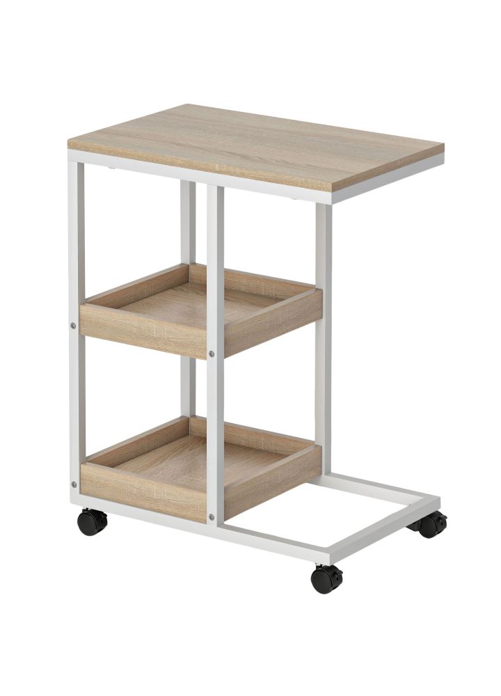 Mesa Auxiliar Copenhague Forma C con Ruedas Natural y Blanco
