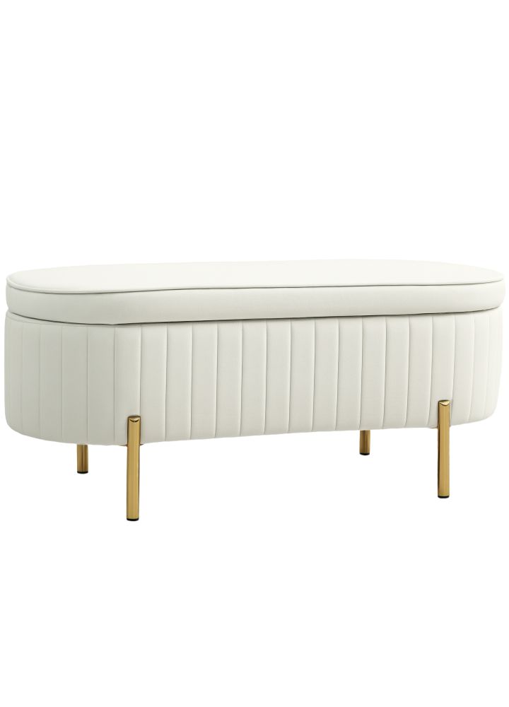 Banco Jokkmokk Pie Cama Terciopelo Tapa Crema