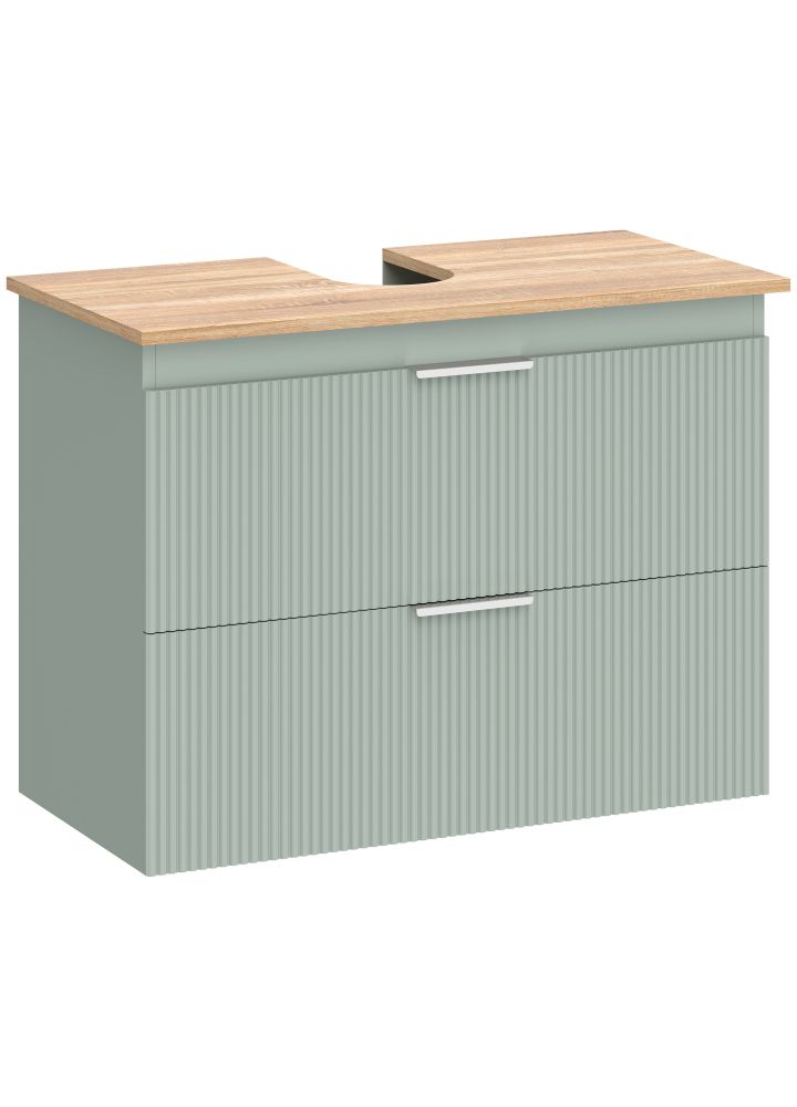 Mueble Bajo Lavabo Vaasa 2 Cajones Ondulados Verde y Natural