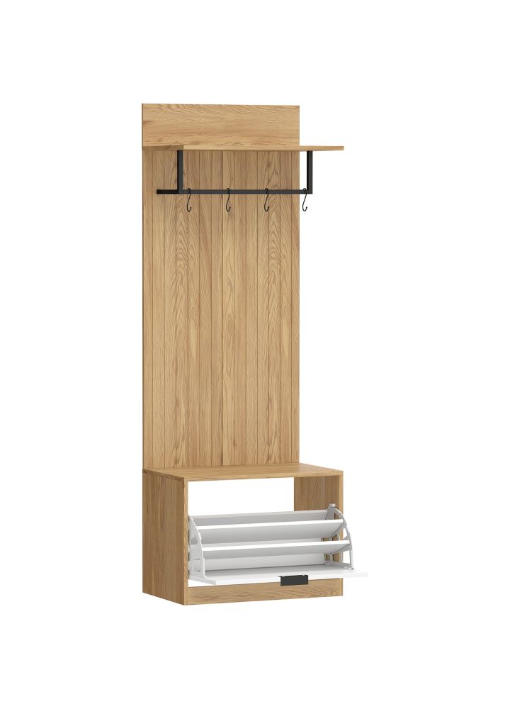 Mueble Entrada Fjord Banco Perchero Roble y Blanco