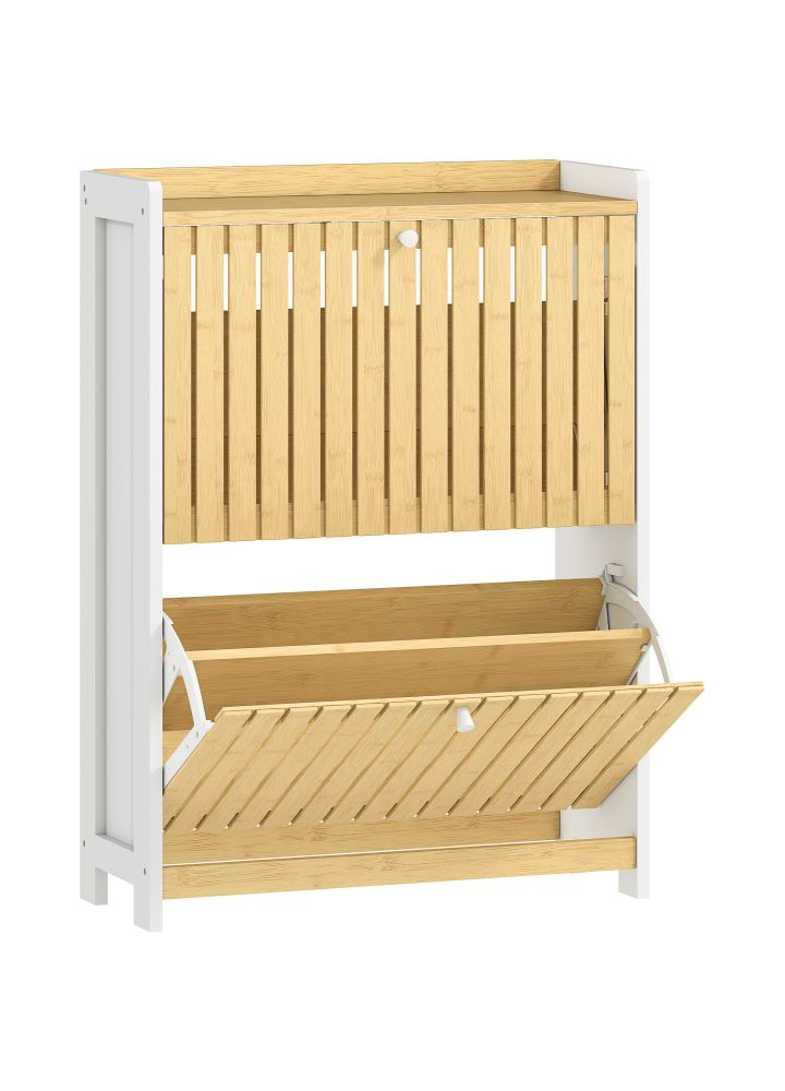 Zapatero Fjord Estrecho 2 Puertas Bambú Blanco y Natural