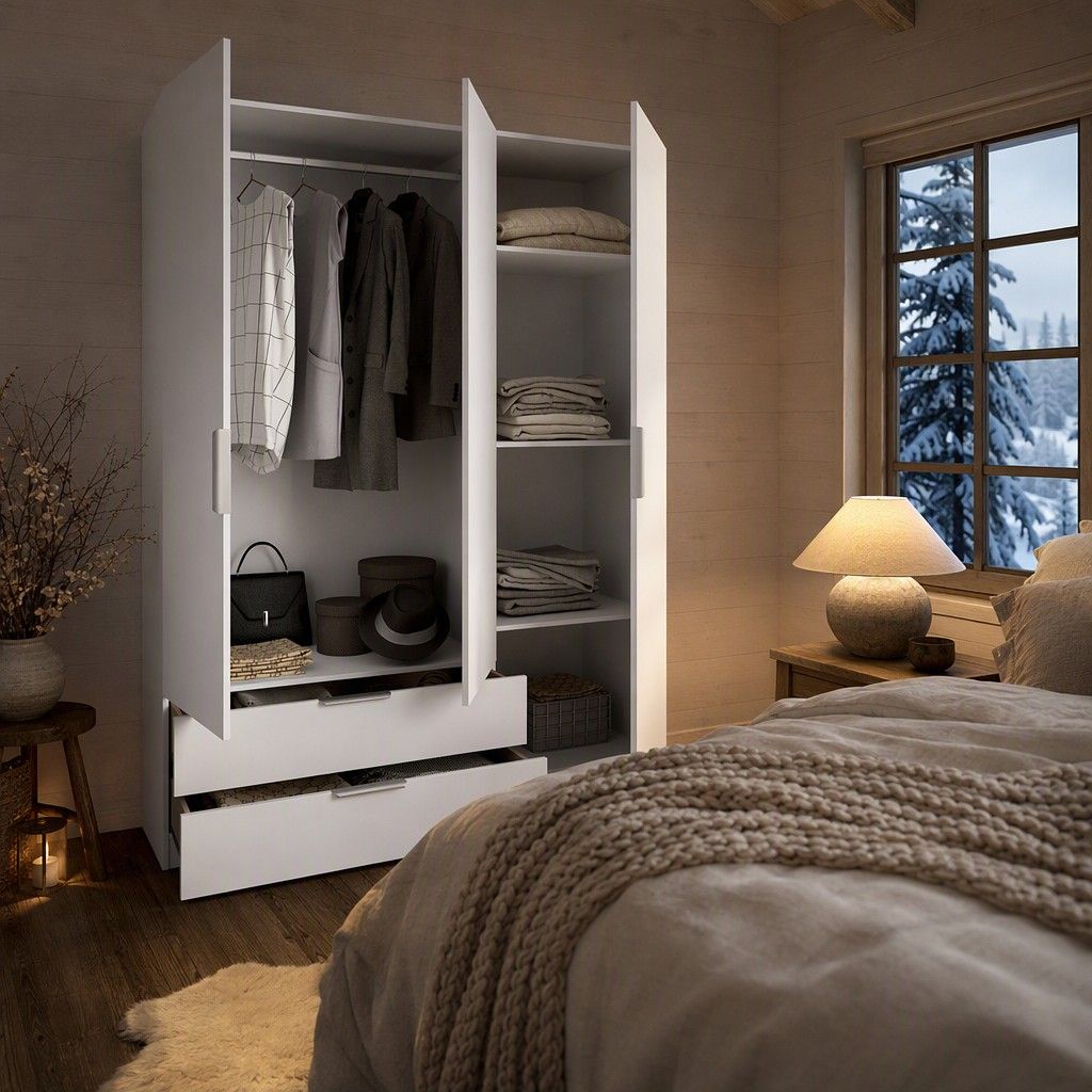 Armario 3 puertas + 2 cajones 137x204 blanco