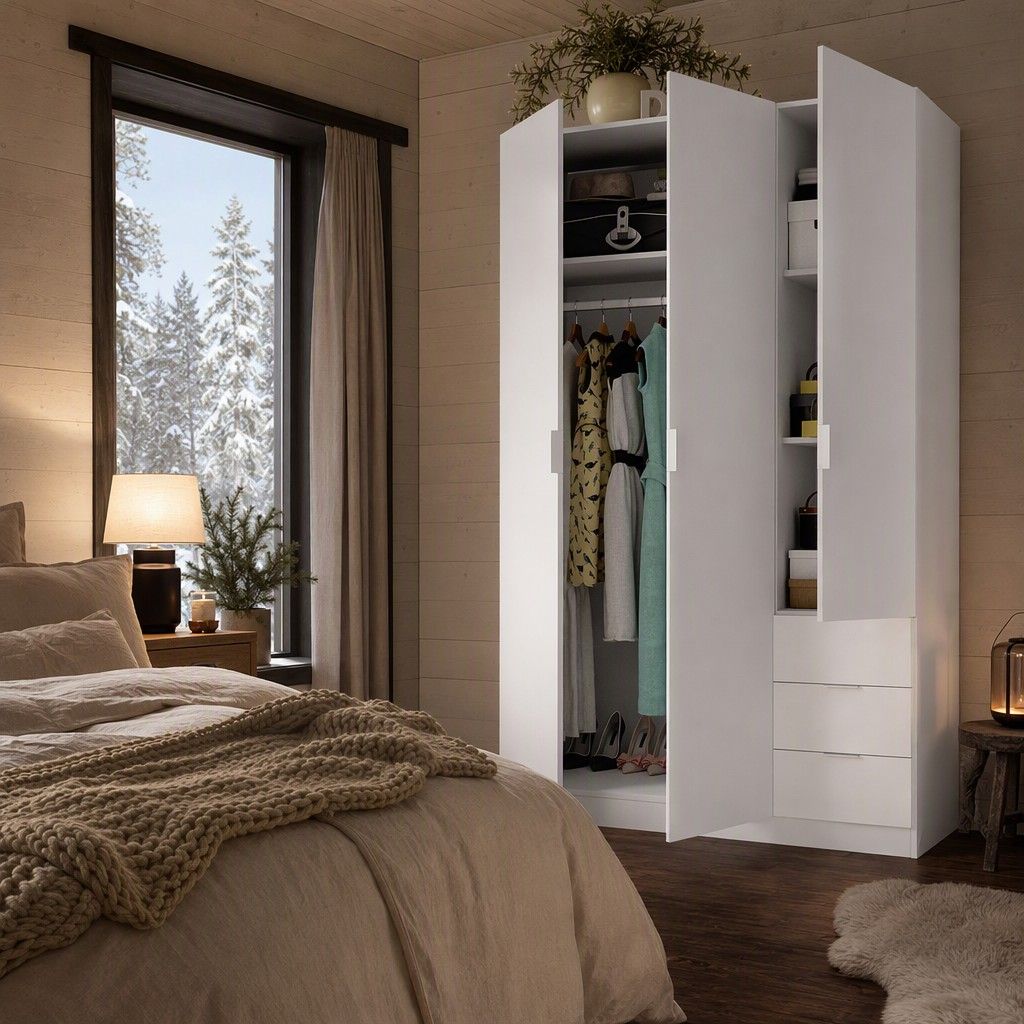 Armario 3 puertas 3 cajones 121x184 blanco