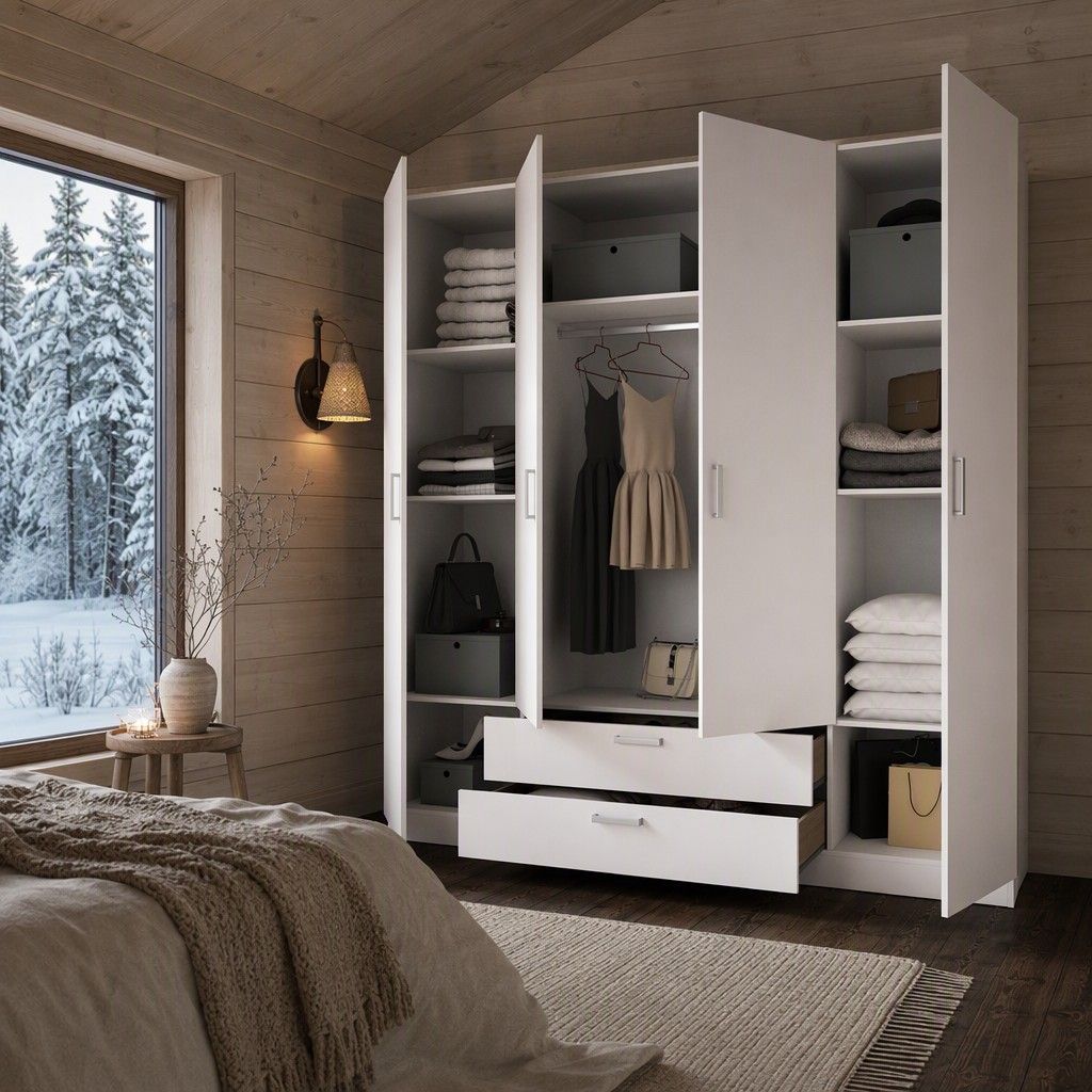 Armario 4 puertas+2 cajones 200x215 blanco