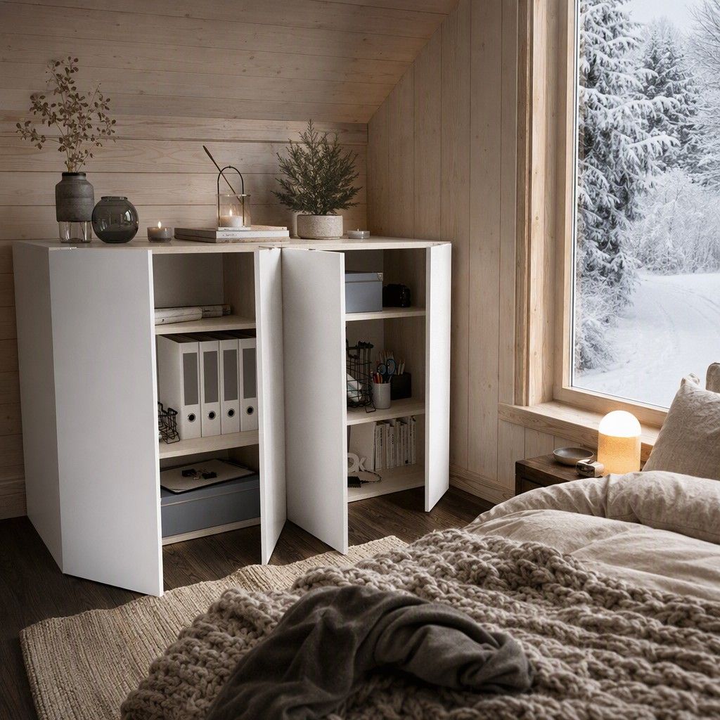Armario bajo 2 puertas 79x96 natural y blanco brillo