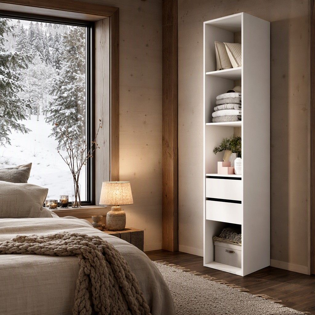 Armario-vestidor con trasera reversible 45x204 blanco y natural