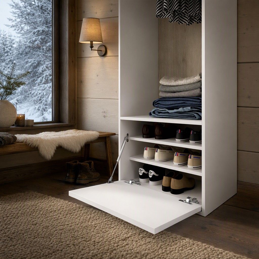Armario-vestidor con zapatero y trasera reversible 60x205 blanco y natural