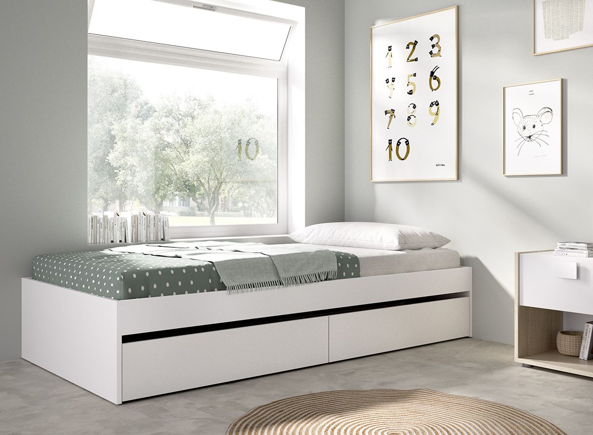 Aro cama 90x190 +2 cajones 96x40 blanco