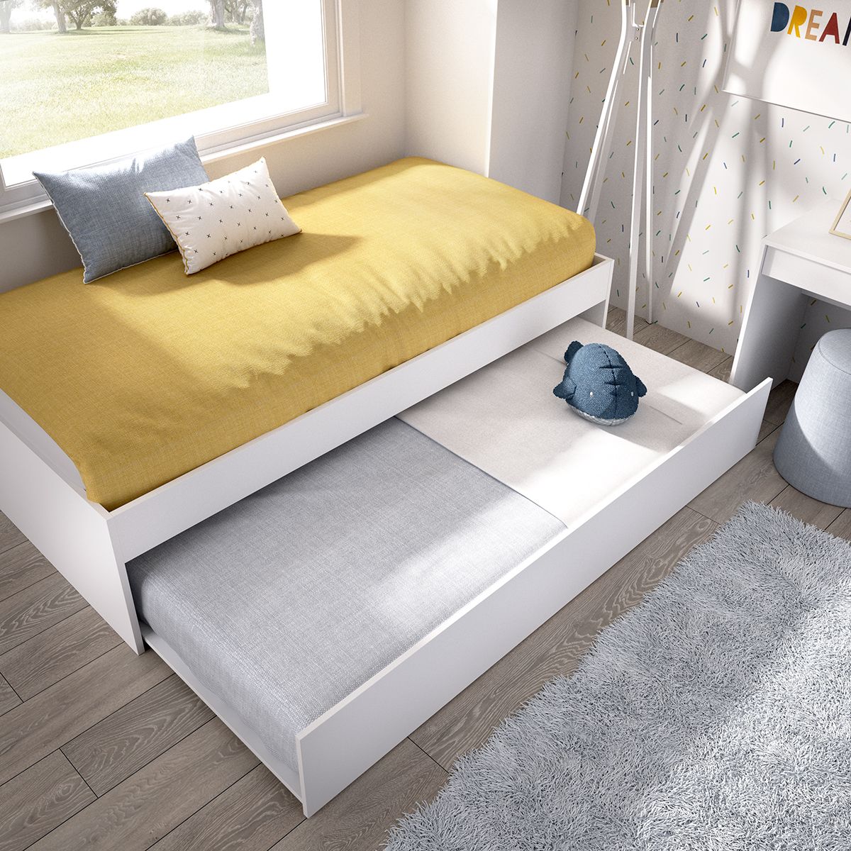 Aro cama 90x190 +arrastre 96x40 blanco