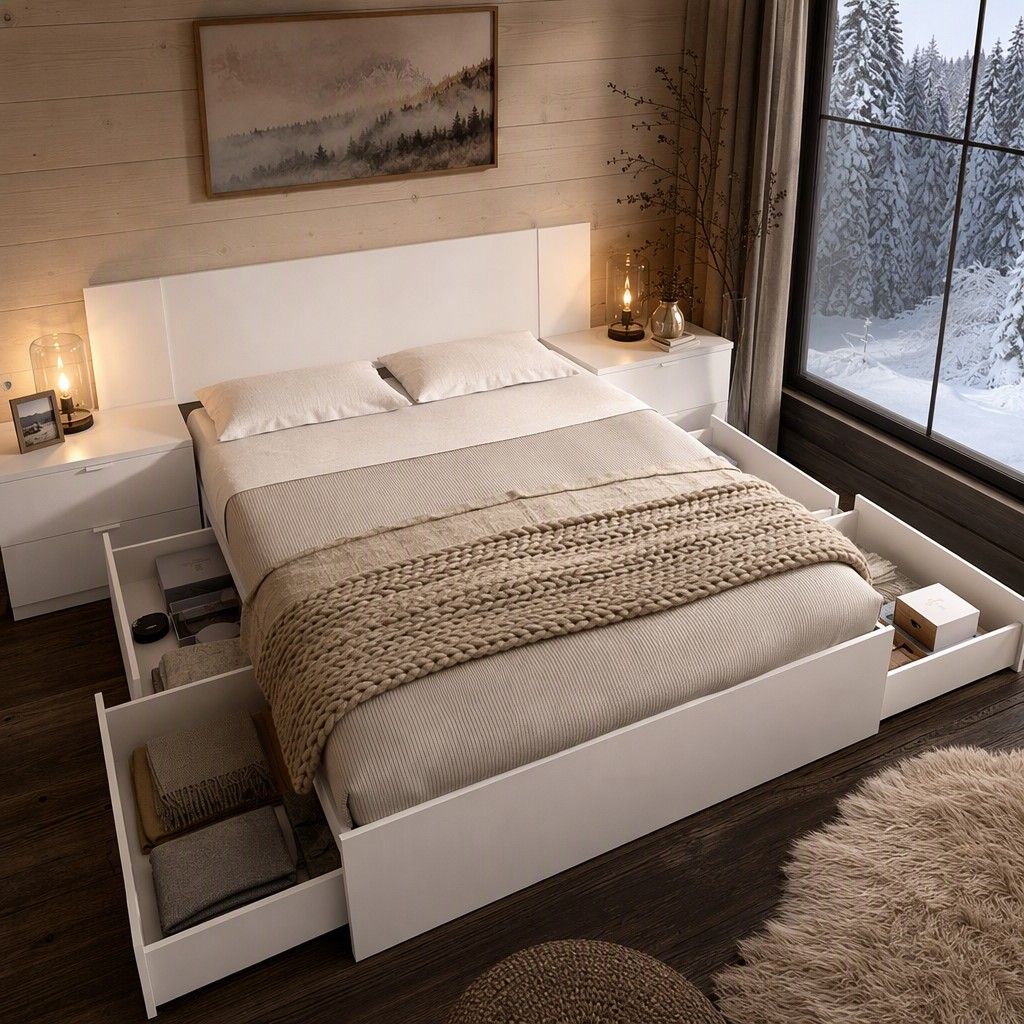 Cabezal cama 150+2 mesitas + cama 4 caj alice 251x96 blanco