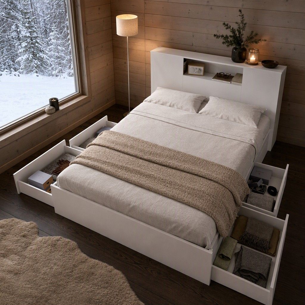Cabezal cama 150 + cama 4 cajones 157x96 blanco