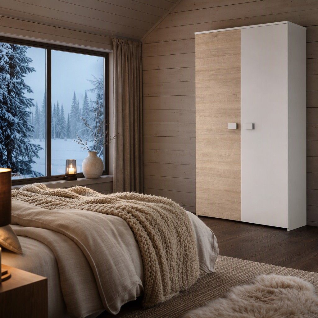 Cama 190x90 + 2 cajones+mesita+comoda+armario natural y blanco