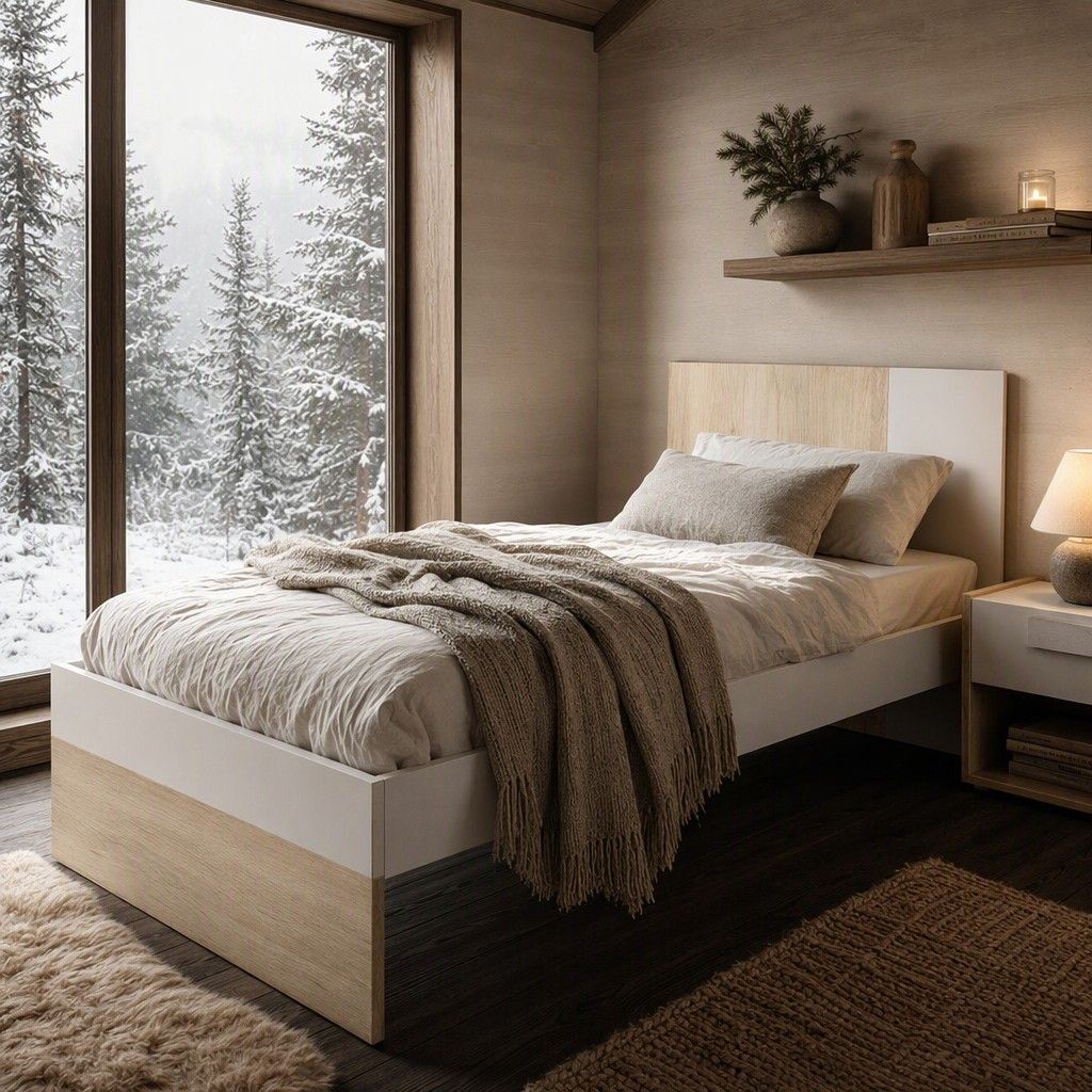 Cama 190x90 97x79 natural y blanco