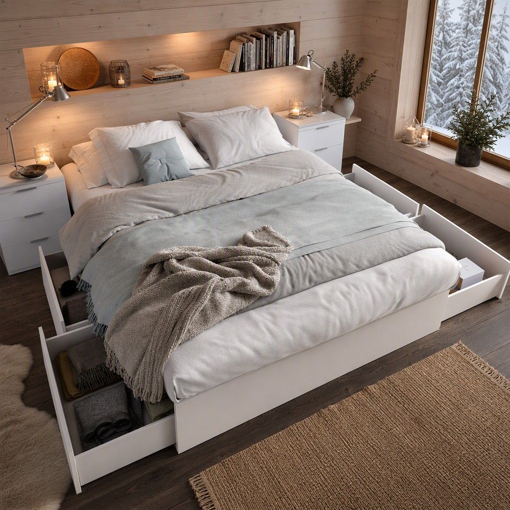 Cama 4 cajones 160x37 blanco
