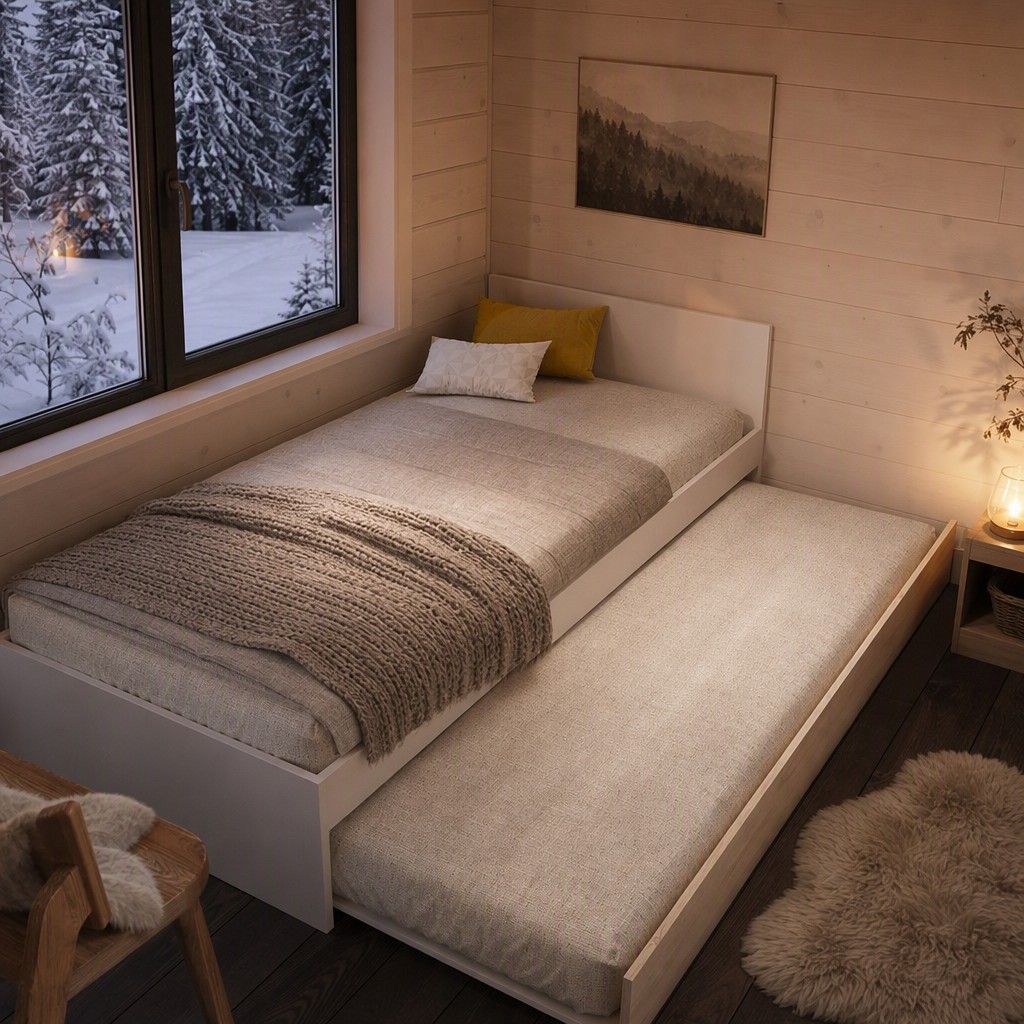Cama 90x190 + arrastre 96x67 blanco y natural
