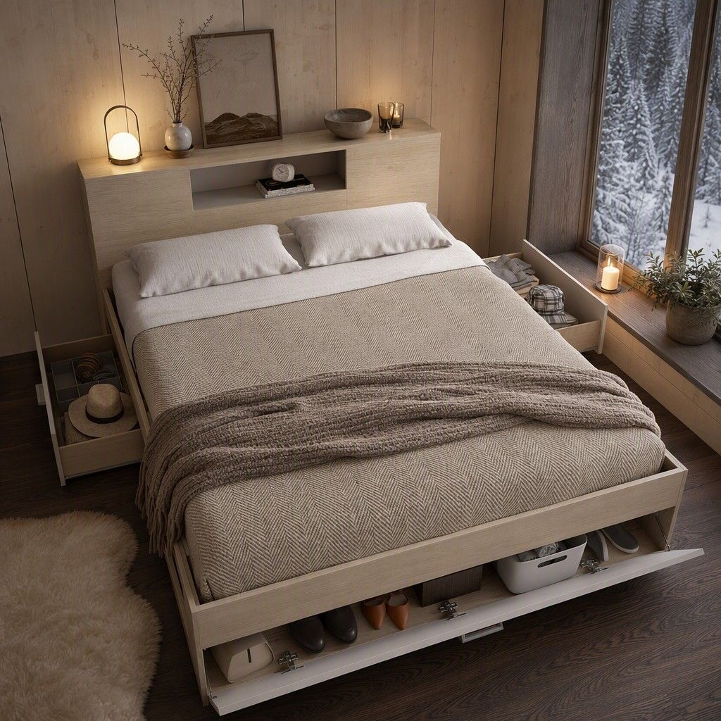 Cama compacta 135/140x190 150x95 blanco y natural