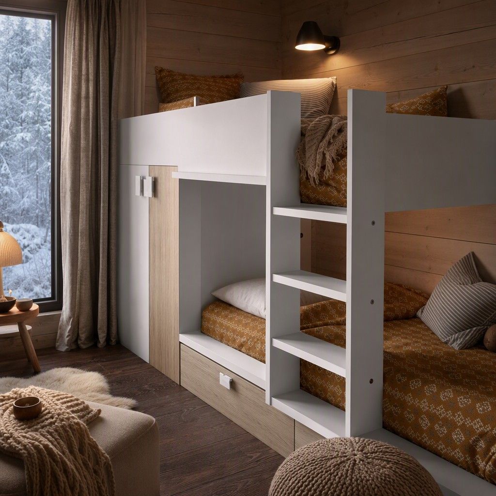 Cama tren 2 camas 90x190 275x150 blanco y natural
