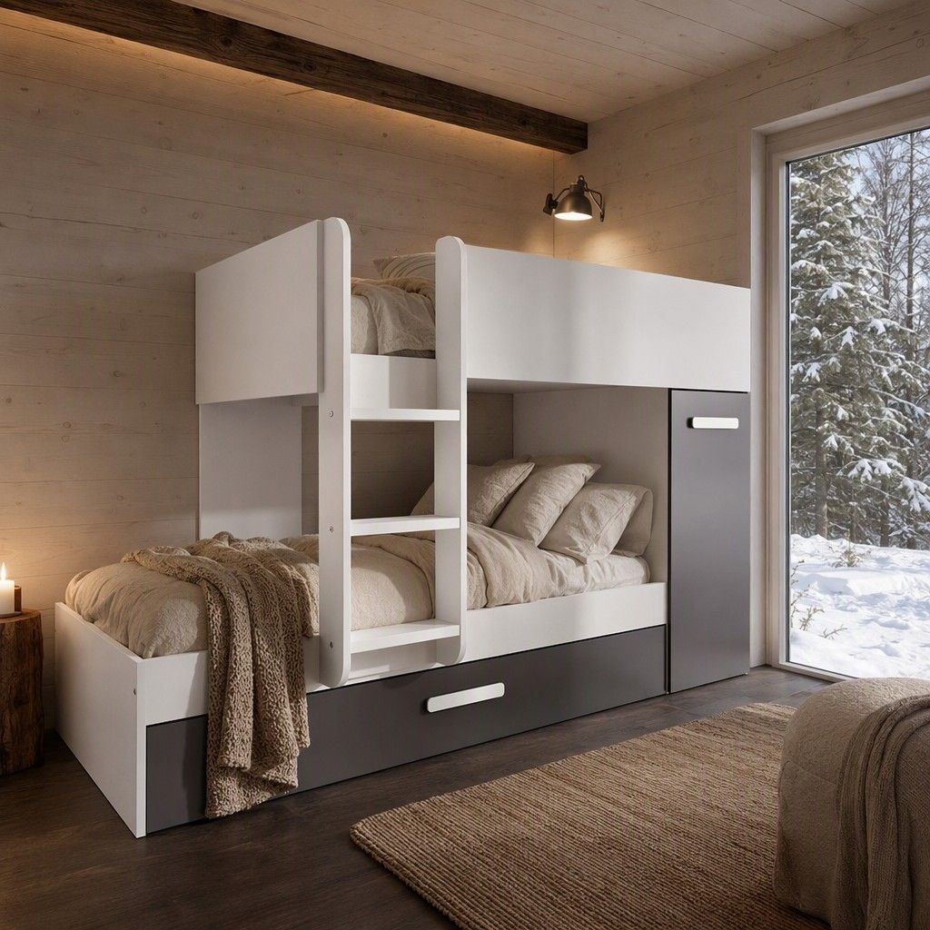 Cama tren 3 camas 90x190 tom 244x150 blanco y grafito