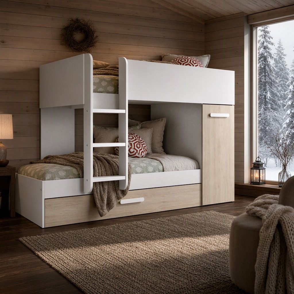 Cama tren 3 camas 90x190 tom 244x150 blanco y natural