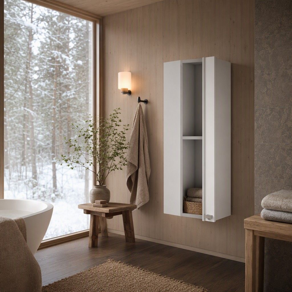 Columna de baño suspendida Liv 1 puerta blanco brillo 30 cm