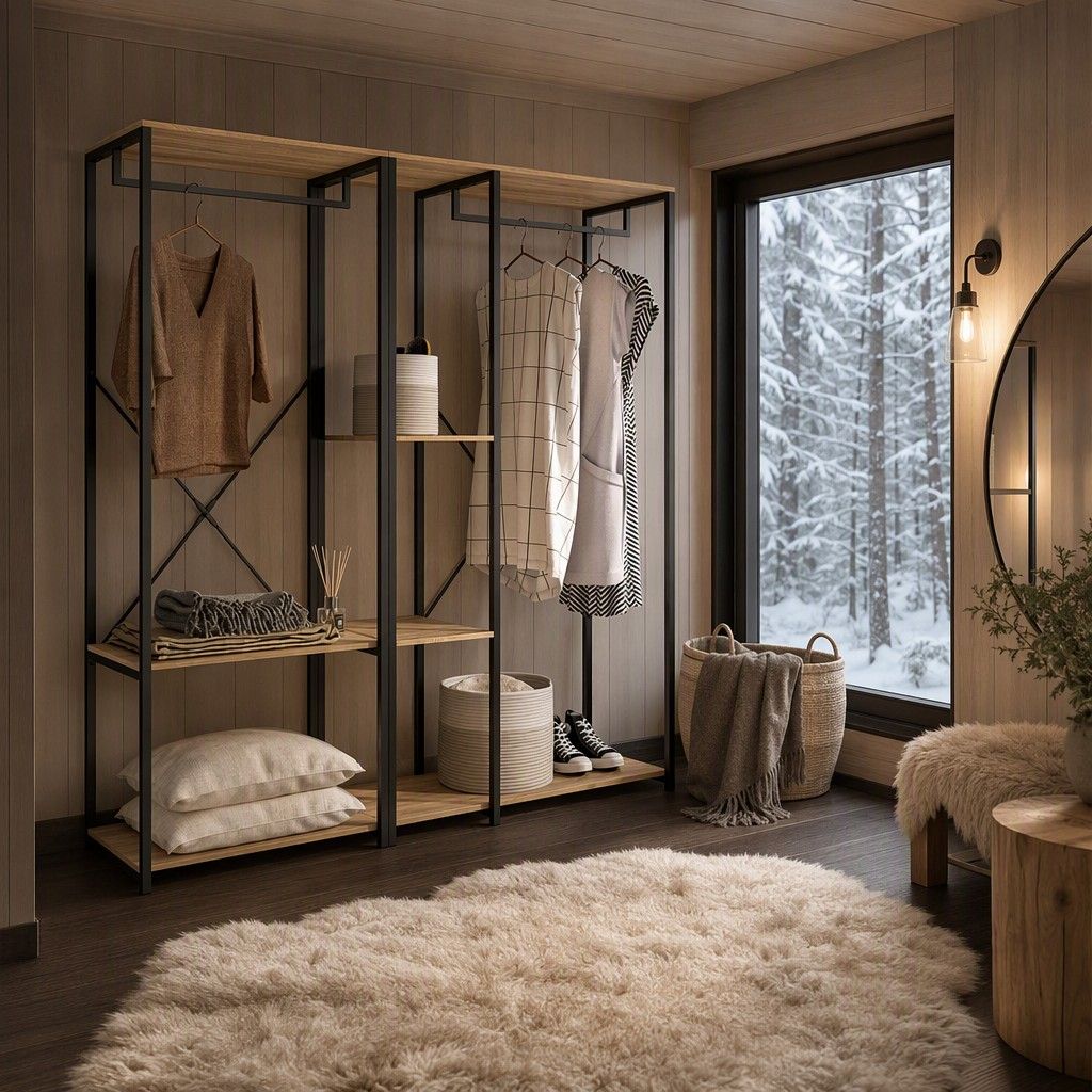 Compo vestidor metal lineal 150x167 natural y negro