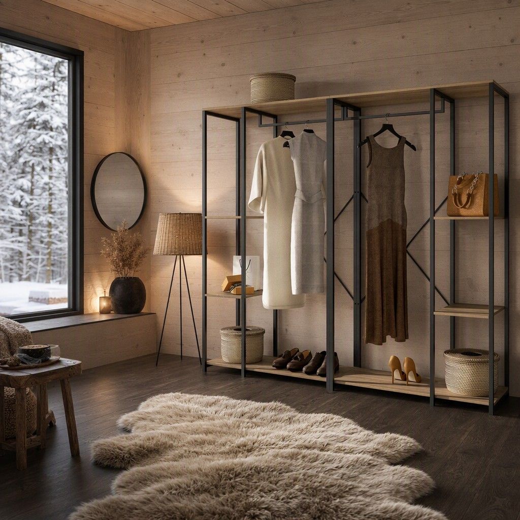 Compo vestidor metal lineal 180x167 natural y negro