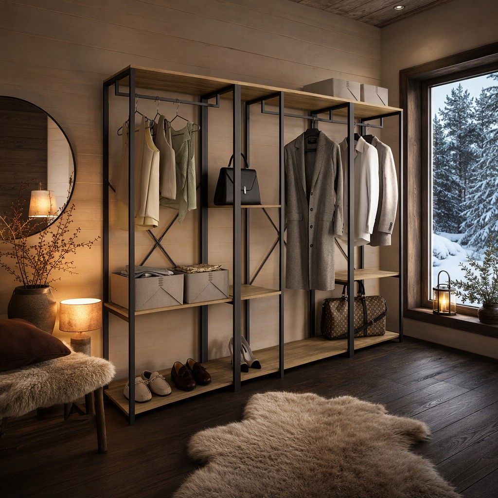 Compo vestidor metal lineal 210x167 natural y negro