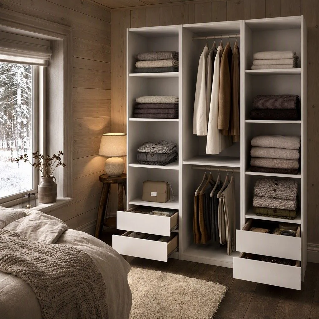 Conjunto armario-vestidor rincon con trasera reversible 182x204 blanco y natural