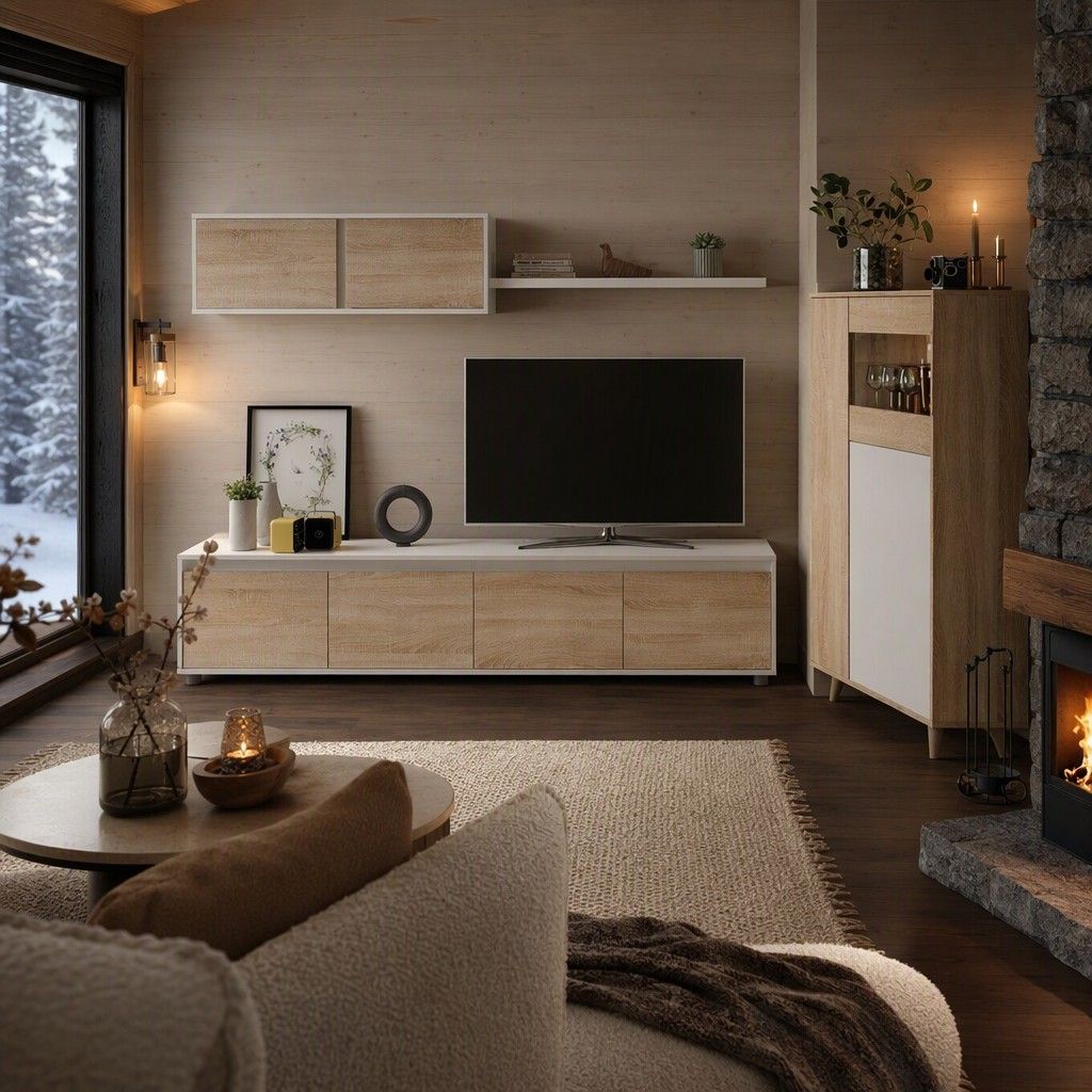 Conjunto Salón Viggo Blanco Nórdico y Roble Nórdico 200 cm