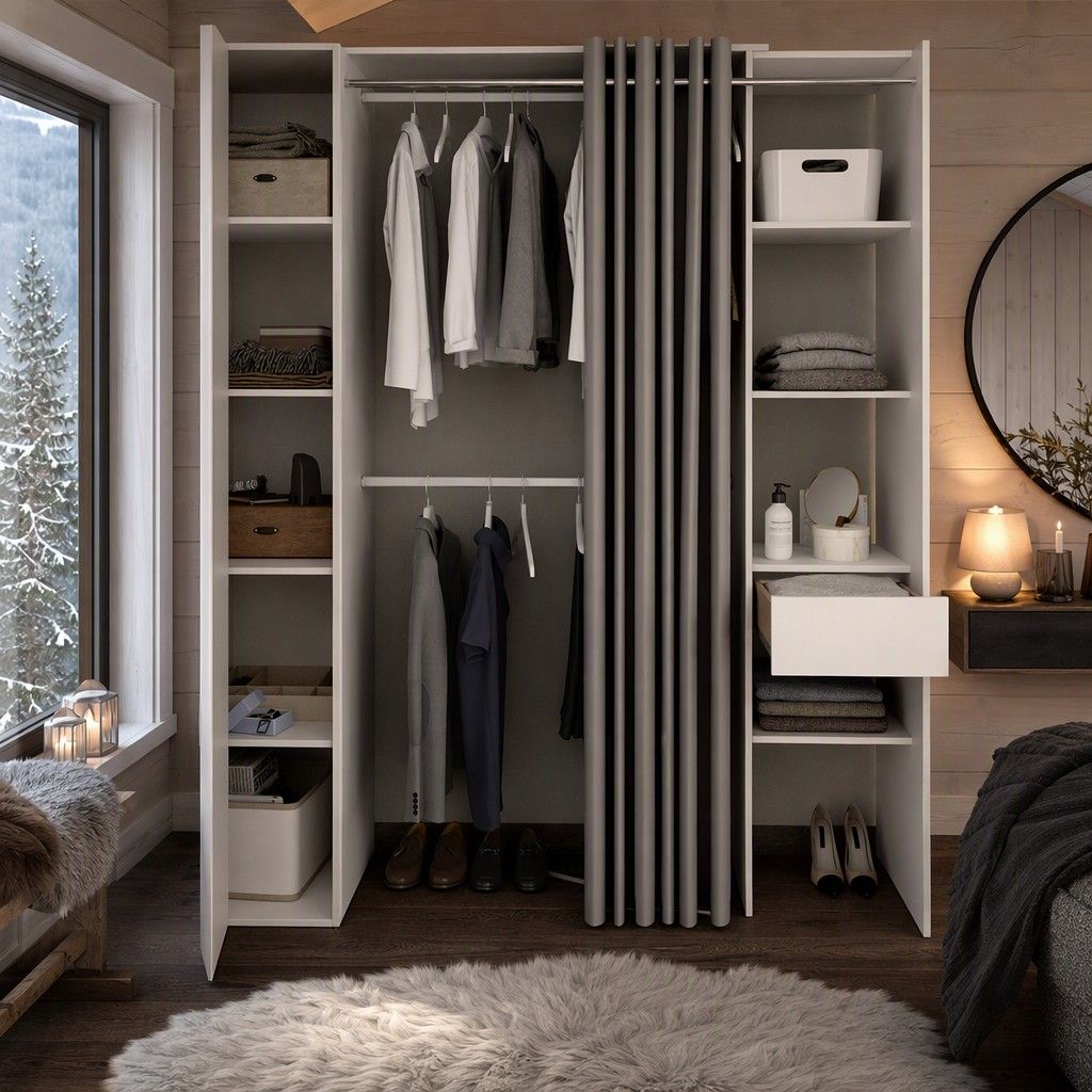 Kit vestidor con columna cerrada con espejo y cortina 177x205 blanco