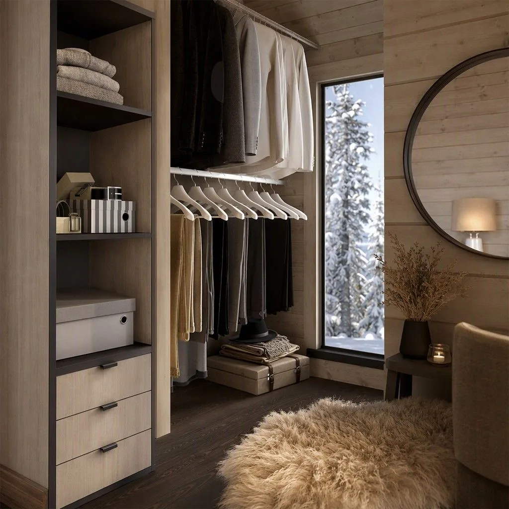 Kit vestidor con cortina 177x205 natural y grafito