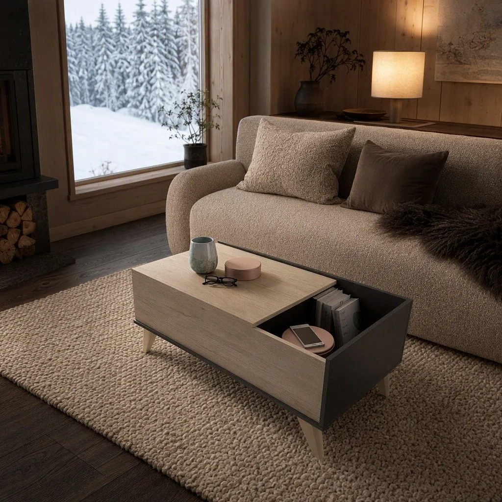 Mesa centro elevable 99x41 natural y grafito