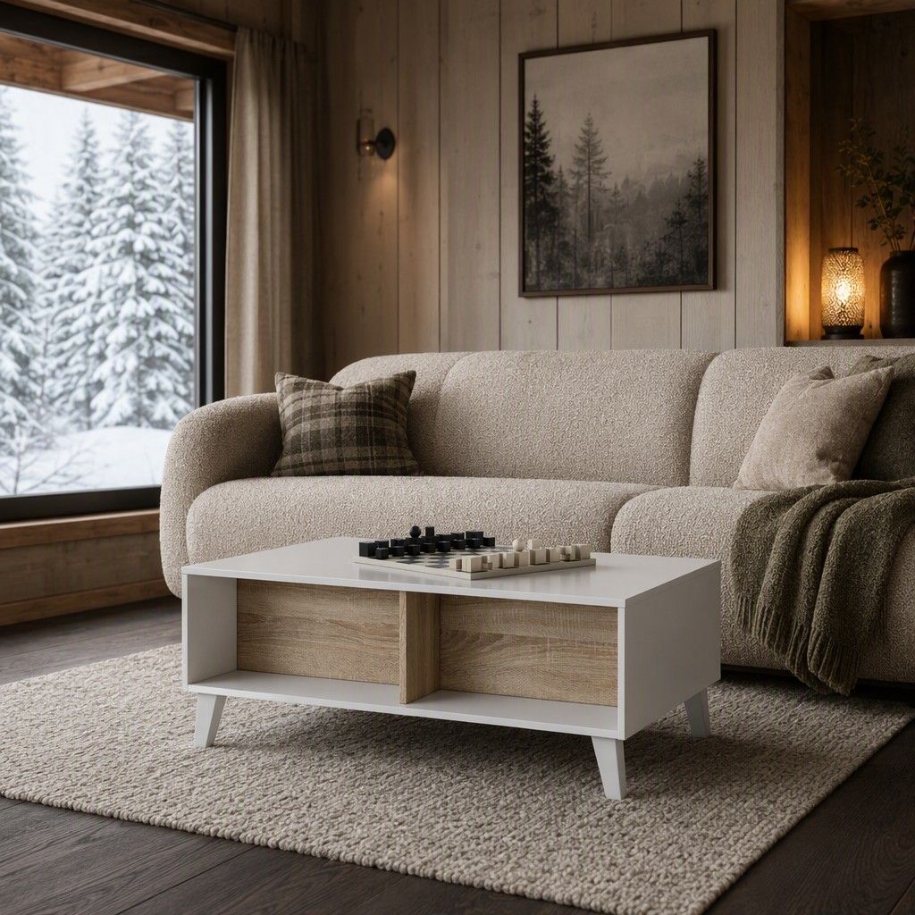 Mesa centro Kasper blanco brillo roble nórdico 100 cm