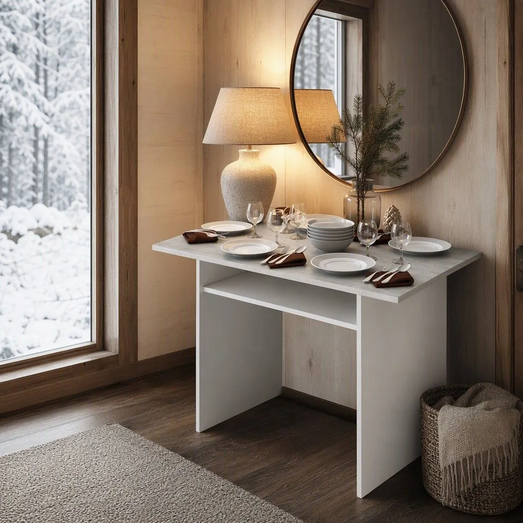 Mesa consola extensible Caspar blanco nórdico y cemento 120 cm