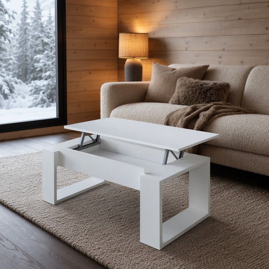 Mesa de centro Leif con tapa elevable Blanco Nórdico 105 cm