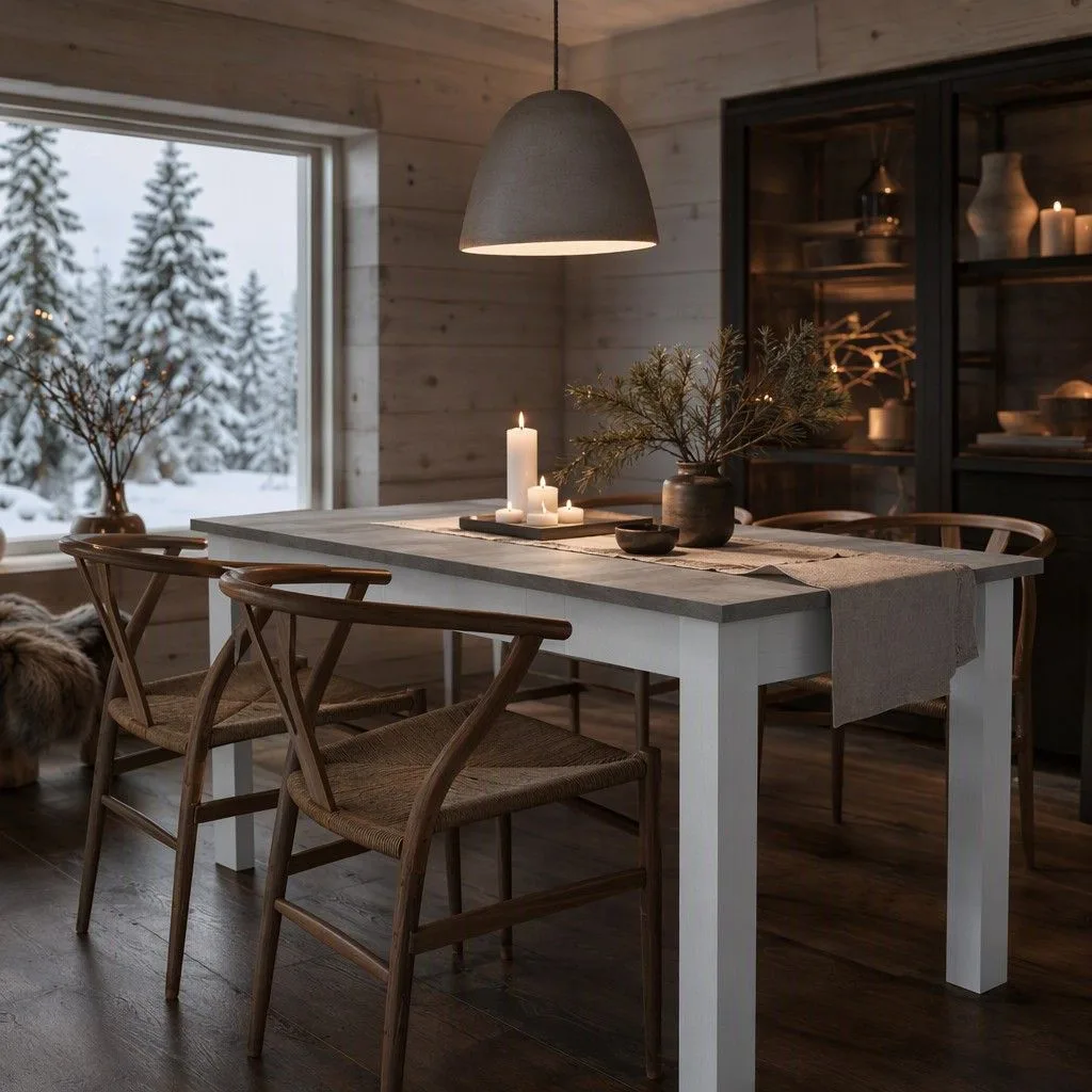 Mesa de comedor extensible Britt cemento y blanco nórdico 140-190 cm