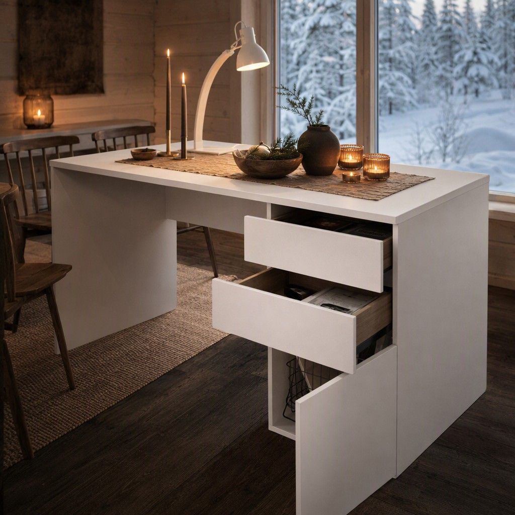 Mesa escritorio 2caj+1p 139x75 blanco brillo