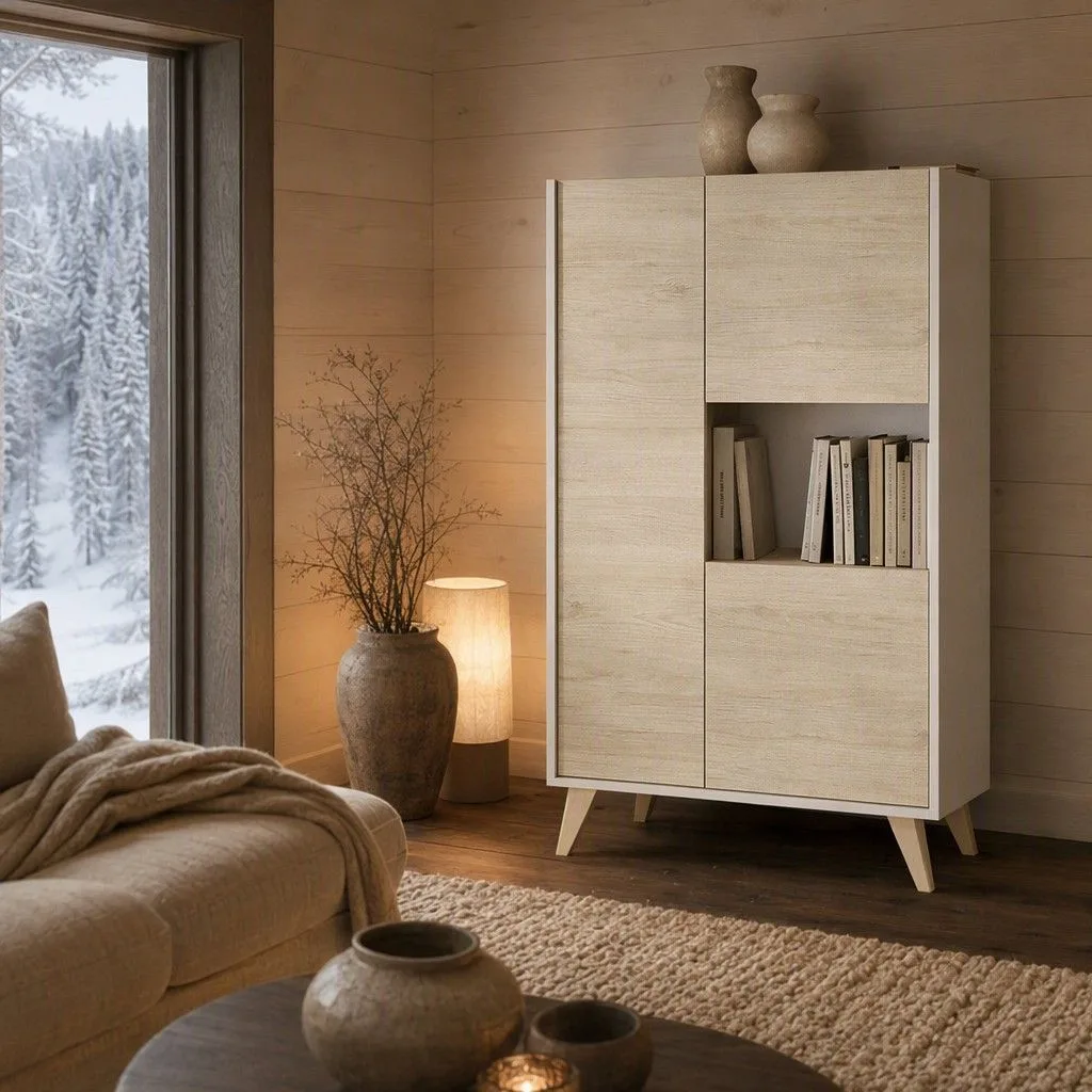 Modulo alto 3 ptas 81x135 blanco y natural
