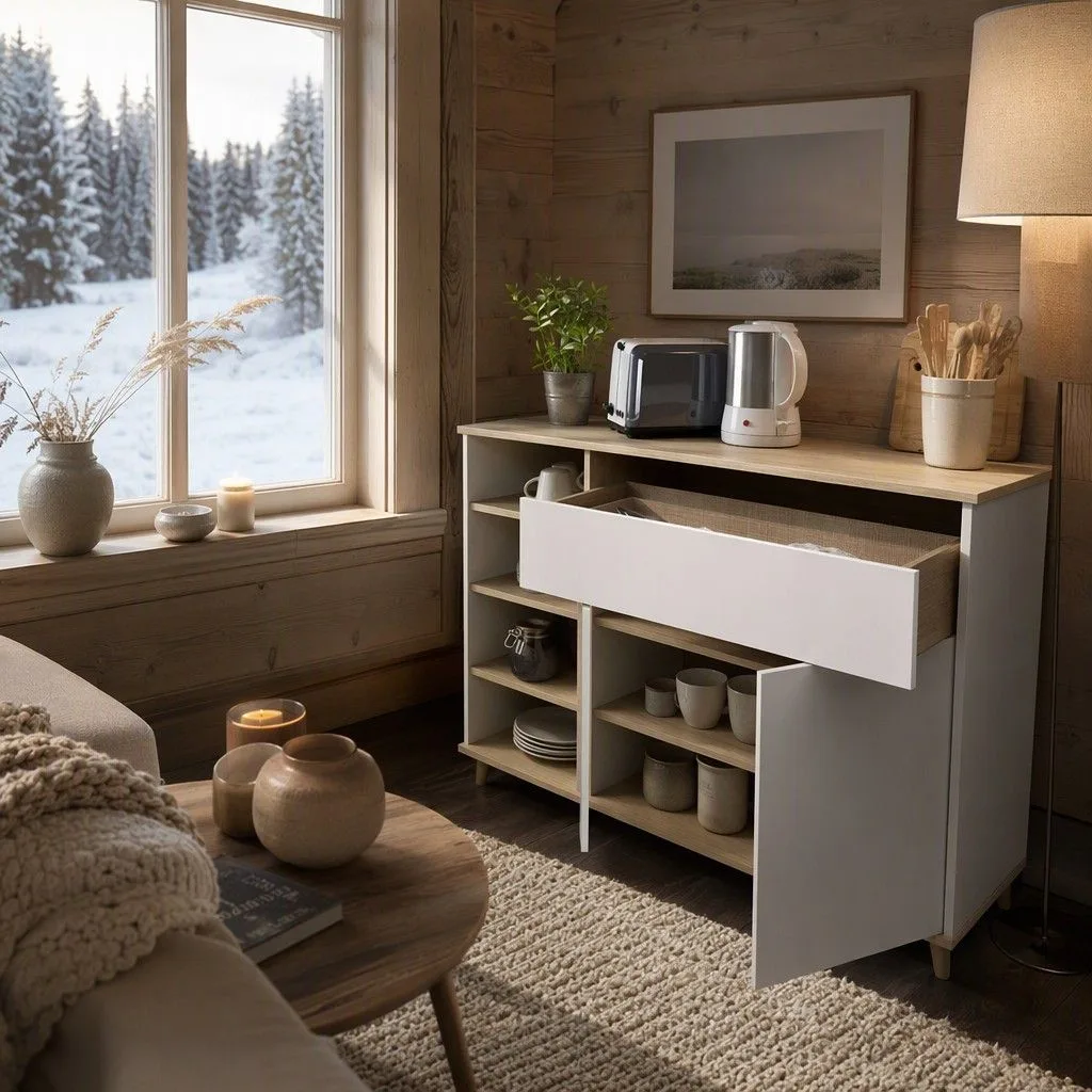 Mueble auxiliar 120x102 blanco y natural