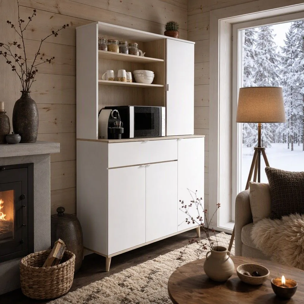 Mueble auxiliar 120x191 blanco y natural