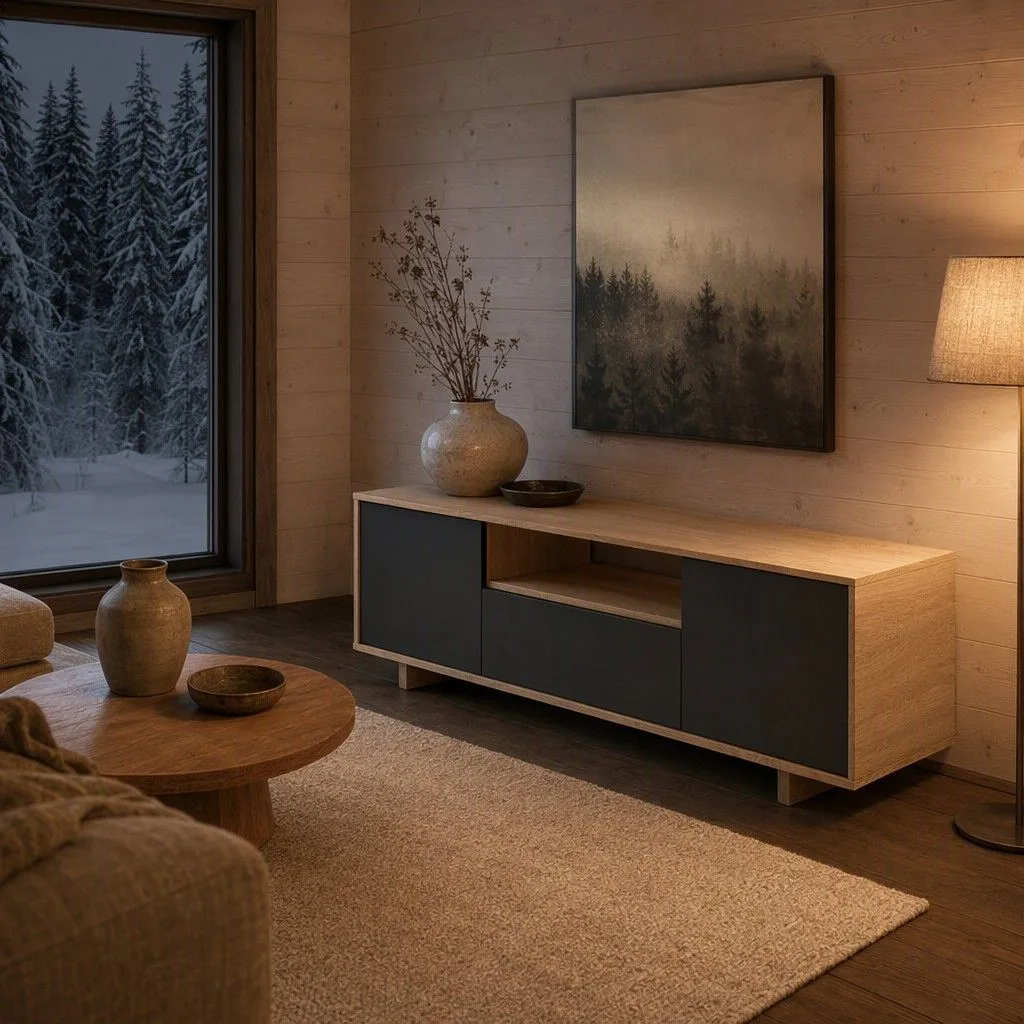Mueble bajo Ivar 3 puertas roble nórdico y gris antracita 150 cm