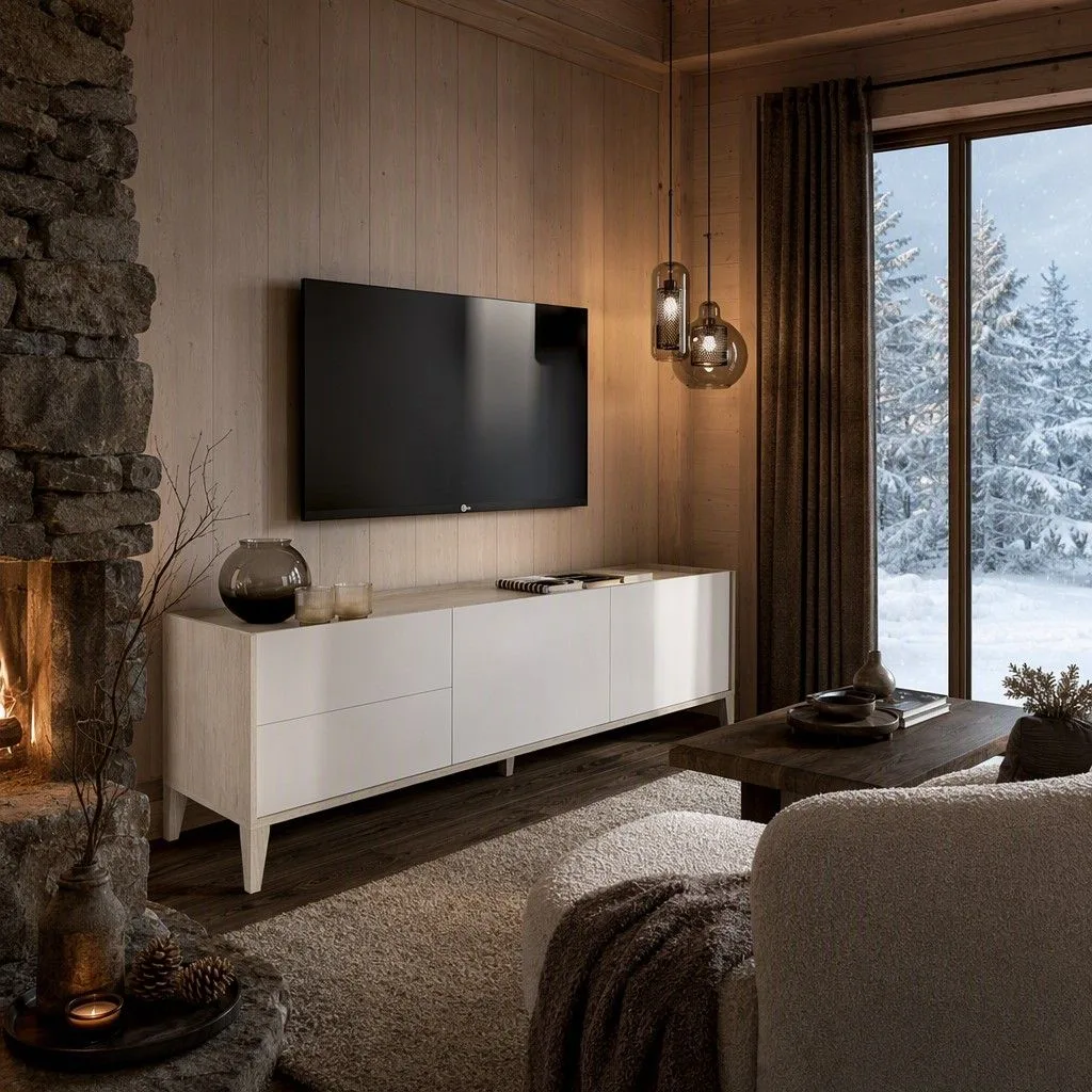 Mueble bajo tv 129 cm 129x50 natural y blanco