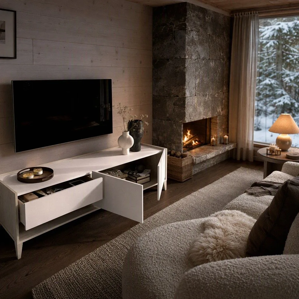 Mueble bajo tv 150 cm 150x50 natural y blanco