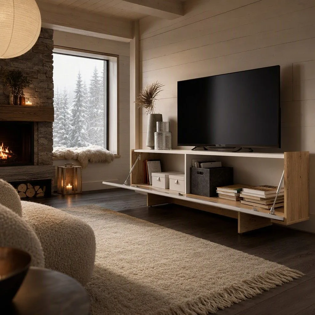 Mueble bajo tv 150 cm 150x50 roble claro y blanco