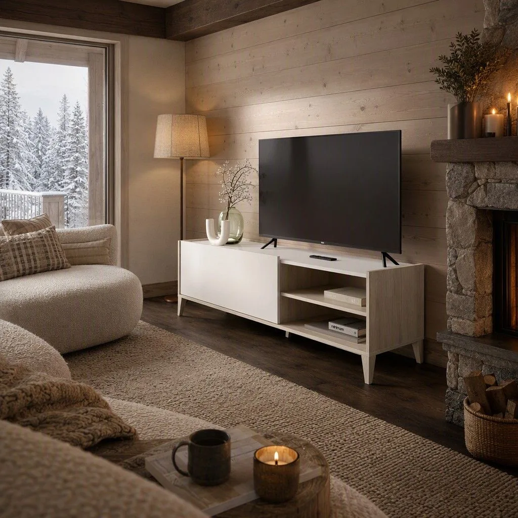 Mueble bajo tv 155 cm 155x50 natural y blanco