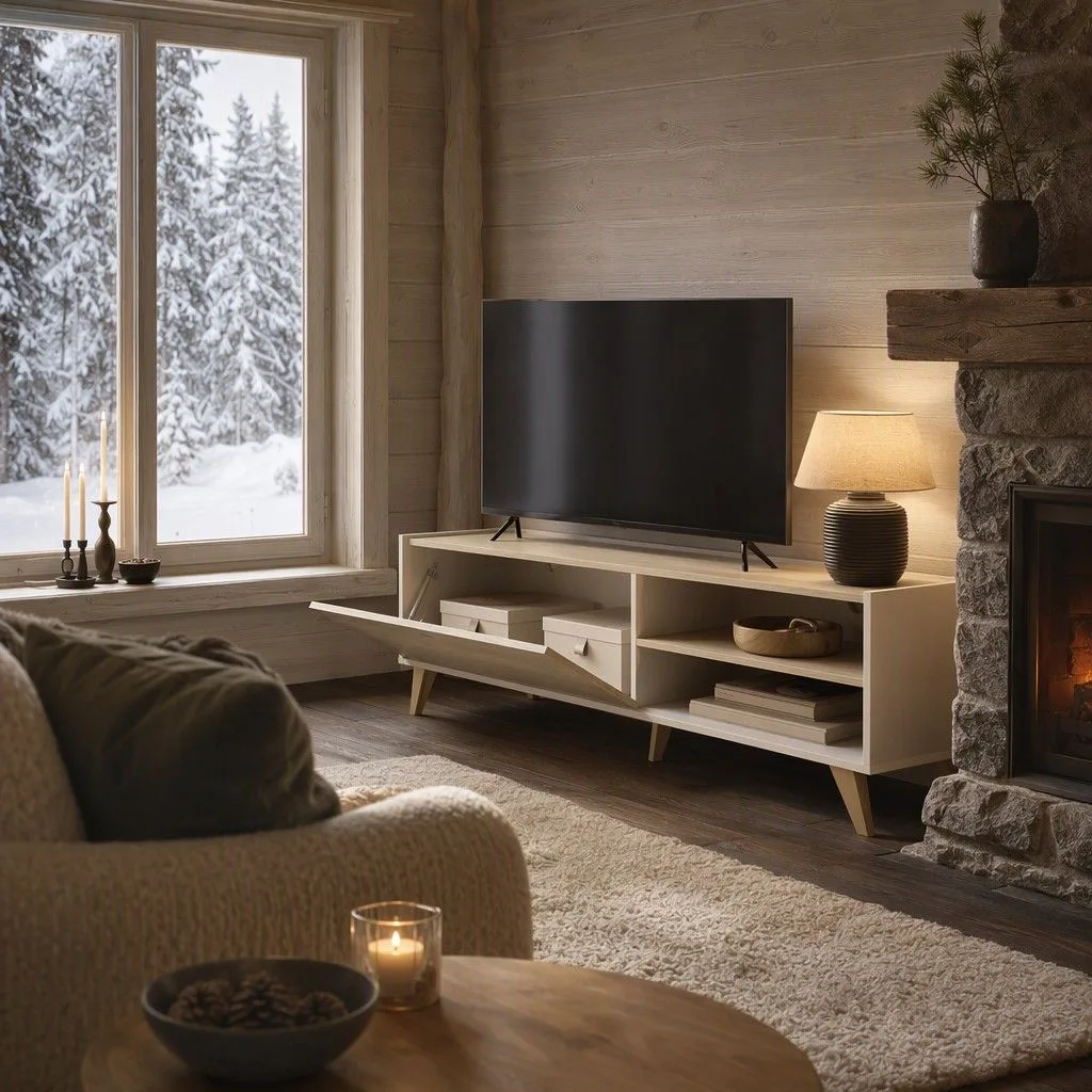 Mueble bajo tv 155x47 blanco y natural